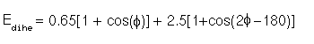  0.65[1+cos(phi)] + 2.5[1+cos(2phi-180)]