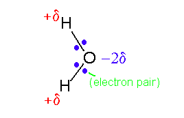picture of partial charges on water molecule 